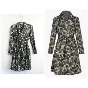 Red Valentino wrap dress light coat belted grey sunflowers buttoned feminine S